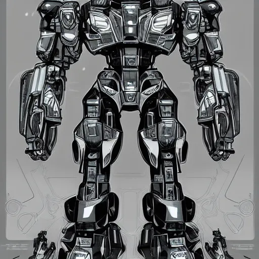 Image similar to very detailed mecha thumbnail art, greyscale in vector art, very symmetrical, by inzvy, science fiction, artstation, pinterest, adobe photoshop