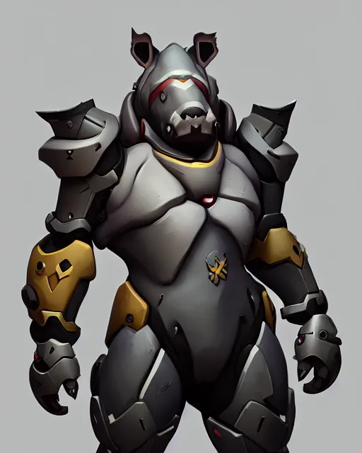 Image similar to overwatch concept art character portrait of a new character who is an anthropomorphic rhinoceros humanoid man, trending on artstation, cgsociety,