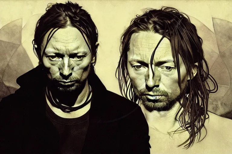 Image similar to hyper realistic portrait of thom yorke singer songwriter, side, liminal space, by lee bermejo, alphonse mucha and greg rutkowski, obese head