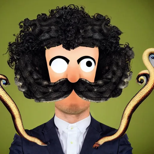 Image similar to Man with a curly moustache made out of snakes