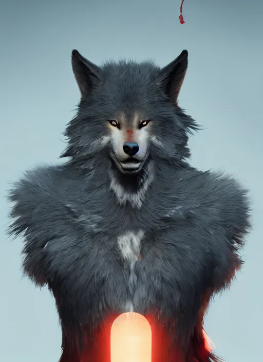 Image similar to beautiful portrait of a handsome black male anthropomorphic wolf fursona long red hair in destiny 2. character design by cory loftis, fenghua zhong, ryohei hase, ismail inceoglu and ruan jia. artstation, volumetric light, highly detailed, photorealistic, fantasy, rendered in octane