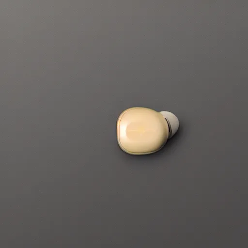 Image similar to a single beige truly wireless earbud with gold accents, beige case, studio, product photo