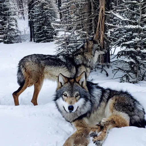 Image similar to grey wolf in snowy area hunting with the pack