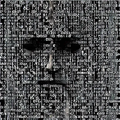 Image similar to satoshi nakamoto in matrix code, digital art, trending on artstation,