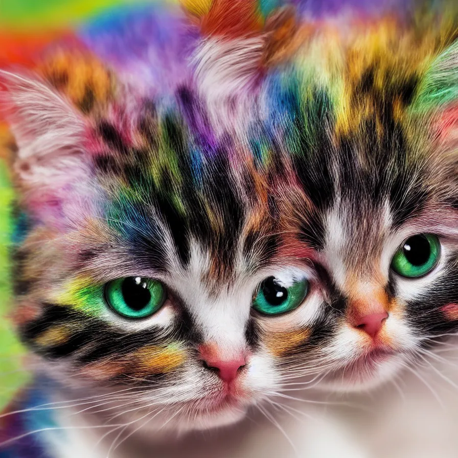 Image similar to a Rainbow kitten, ultra realistic, artstation, sharp focus, 8K