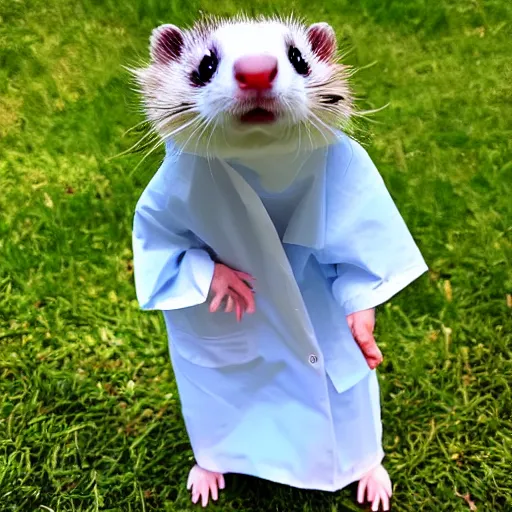 Image similar to a ferret wearing a hospital gown