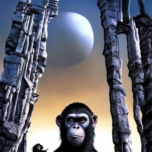 Image similar to ancient fortress city of the apes, Tim Burton