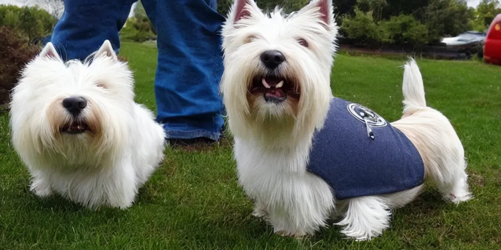 Prompt: “ the superhero west highland terrier : irondog. ”