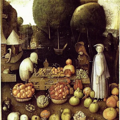 Image similar to the fruit and veg stall on the banks of the river styx, Hieronymus Bosch