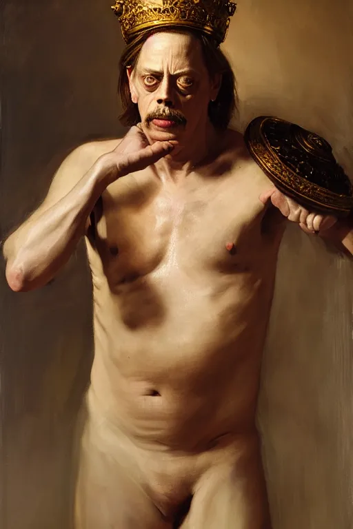 Image similar to beautiful oil painting portrait of ancient roman god emperor steve buscemi wearing the civic crown levitating and ascending religious pose, ascension, art by anders zorn, wonderful masterpiece by greg rutkowski, expressive brush strokes, beautiful cinematic light, american romanticism by greg manchess, jessica rossier