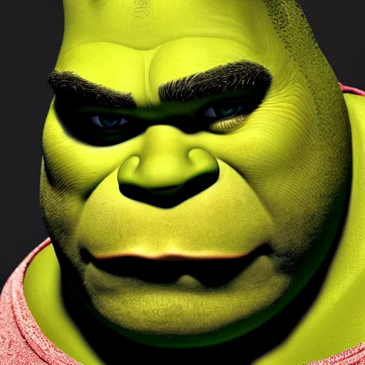 Image similar to portrait photograph of a beautiful handsome perfect shrek with majestic thick curly brown hair and an extremely chiseled jawline with sharp jagged cheekbones and a strong symmetrical facial structure with decently big lips realistic hyperrealistic 4 k resolution 8 k resolution highly detailed very detailed extremely detailed hd quality detailed face very detailed face extremely detailed face trending on artstation