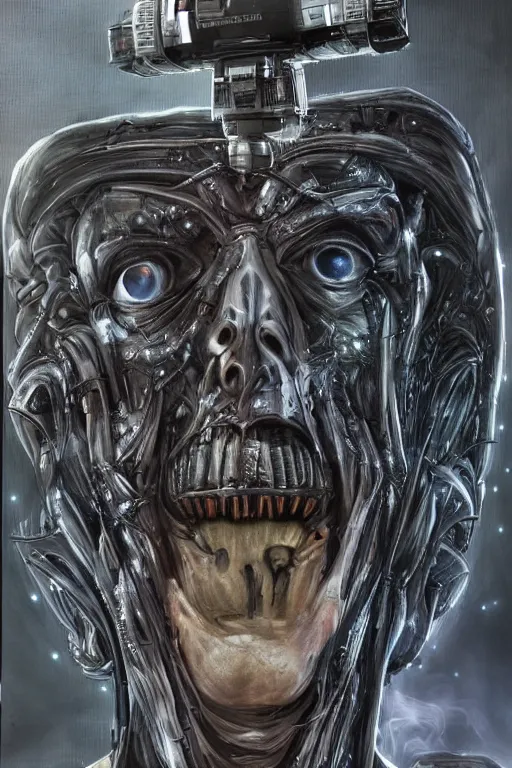 Image similar to jeff bezos as a filthy alien invader with a laser weapon, photorealistic, cinematic lighting, highly detailed, very intricate, by hr giger