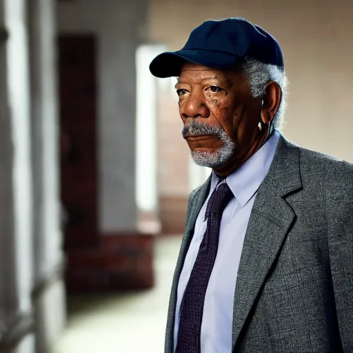 Image similar to still morgan freeman in peacky blinders wearing a news boy cap