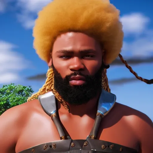 Image similar to a handsome afro hair viking girl african american, clash royal style characters, unreal engine 5, octane render, detailed, cinematografic, cinema 4 d, artstation trending