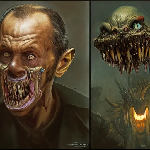 Image similar to sergey lavrov, is evil gremlin, rotten teeth, horror, macabre by donato giancola and greg rutkowski and wayne barlow and zdzisław beksinski, realistic face, digital art