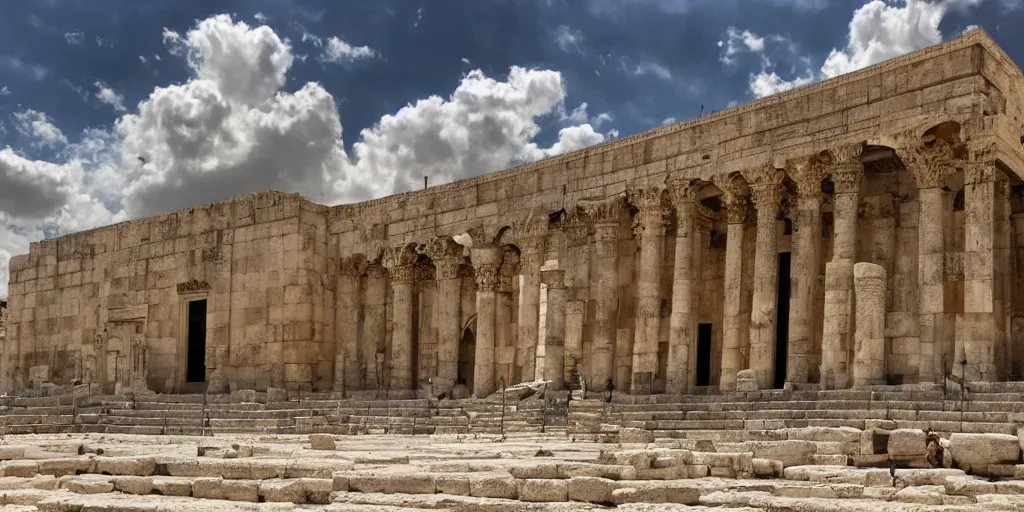 Image similar to herods temple. 2 nd jewish temple. jerusalem temple mount spiritual. cinematic. epic framing, ultra wide angle, beautiful, 8 k