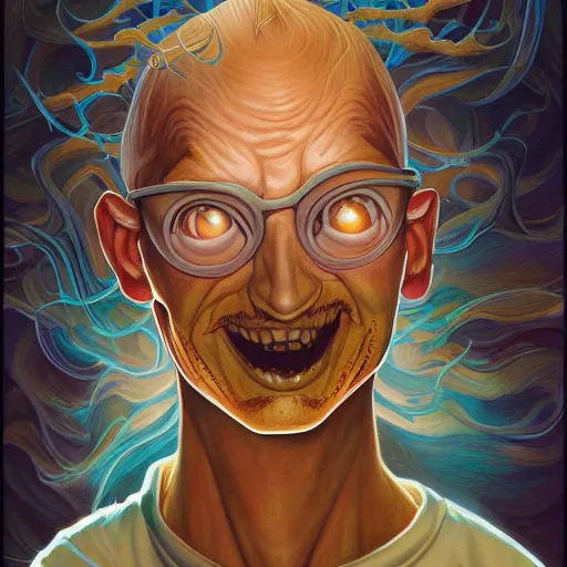 Image similar to human design mohawk projector portrait by gaston bussierre and charles vess and james jean and erik jones and rhads, inspired by rick and morty, epic, funny, huge scale, beautiful fine face features, intricate high details, sharp, ultradetailed