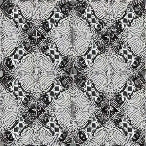 Prompt: high resolution, black and white, symmetric , low Polly, ancient patterns coming from deep within the between