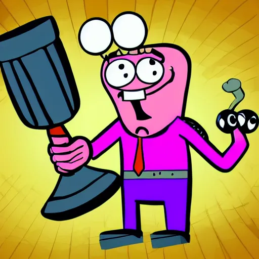 Image similar to patrick from spongebob squarepants holding a hammer, intricate abstract, cartoon