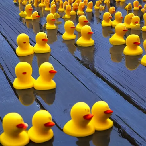 Prompt: An army of rubber ducks