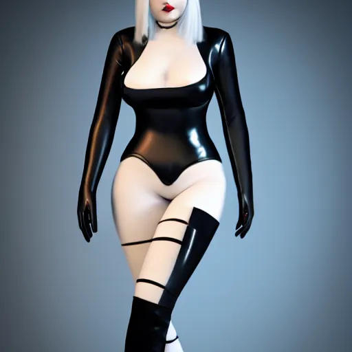 Image similar to portrait of a curvy feminine pale goth cutie in a modest intricate latex-leather-rubber tight neck-high outfit, with a thin waist, cgsociety, photorealistic, sublime-comfy-elegant ambience, 16k, smooth, sharp focus, trending on ArtStation, volumetric lighting, fully clothed, worksafe