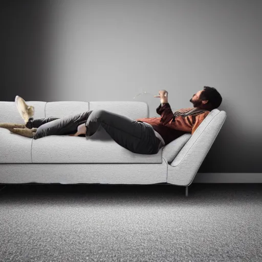 Image similar to person lying horizontal on a sofa, photorealistic, 8k