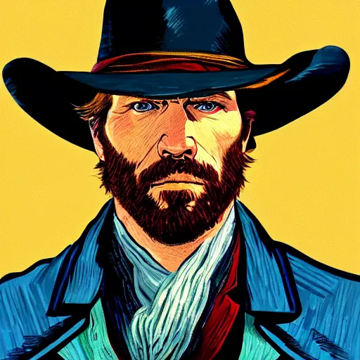 Prompt: Arthur Morgan (from Red Dead Redemption 2) in the style of Vincent Van Gogh, masterpiece digital painting, 4k wallpaper, intricate detail, beautiful, gorgeous, stunning, artstation