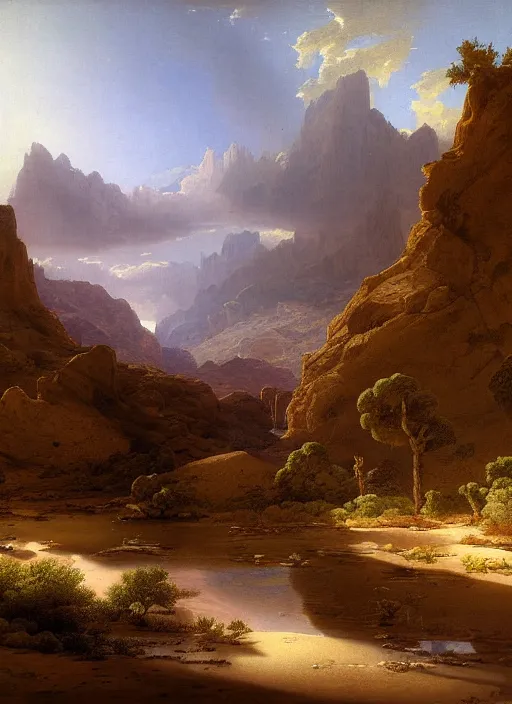 Image similar to a desert oasis, sparse, epic atmosphere, by asher brown durand, by yoshitaka amano