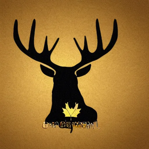 Prompt: a yellow moose with maple leaf antlers logo, black background, logo