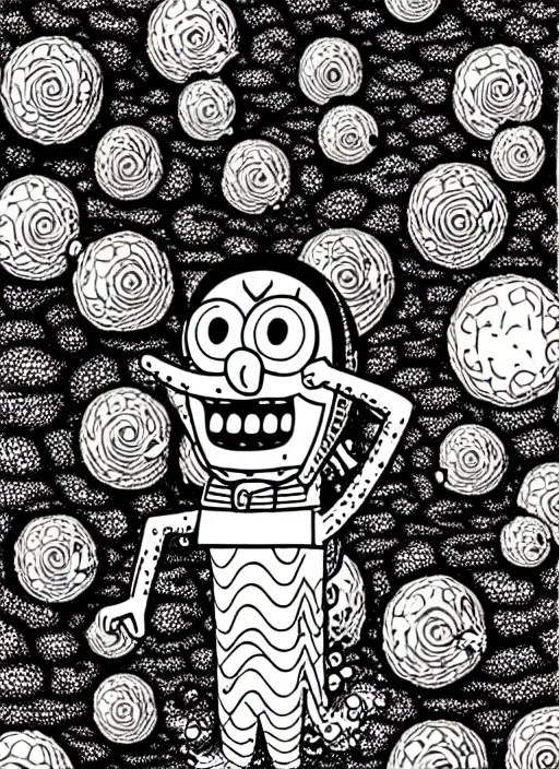 Image similar to junji ito style spongebob squarepants, intricate, highly detailed, illustration, art by junji ito, junji ito