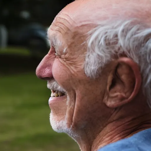 Image similar to a smiling old man seen from behind