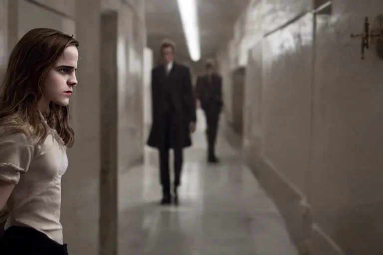 Image similar to emma watson, movie still, sharp focus, cinematic Christopher nolan film