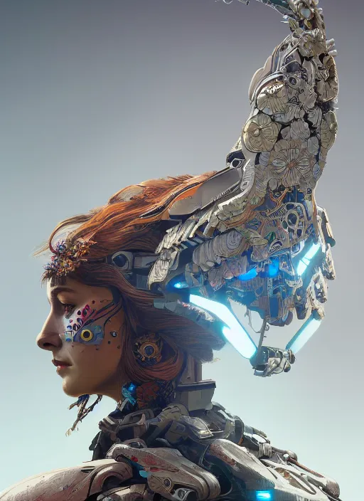 Image similar to symmetry!! portrait of a hybrid robot eagle, floral! horizon zero dawn machine, intricate, elegant, highly detailed, digital painting, artstation, concept art, smooth, sharp focus, illustration, art by artgerm and greg rutkowski and alphonse mucha, 8 k