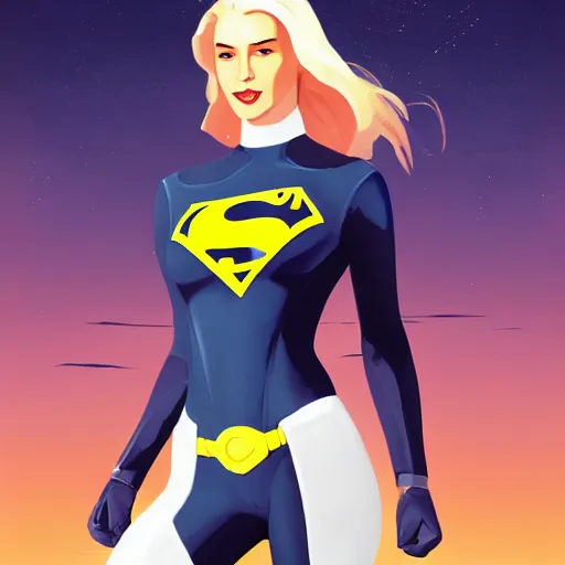 Image similar to a painting beautiful cute superhero woman, blonde hair, matte navy - blue bodysuit with a white cape and white shoulders on sea of thieves game avatar hero smooth face median photoshop filter cutout vector, behance hd by jesper ejsing, by rhads, makoto shinkai and lois van baarle, ilya kuvshinov, rossdraws global illumination