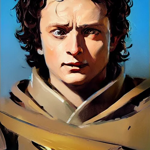 Image similar to greg manchess portrait painting of partially armored frodo beutlin as overwatch character, medium shot, asymmetrical, profile picture, organic painting, sunny day, matte painting, bold shapes, hard edges, street art, trending on artstation, by huang guangjian and gil elvgren and sachin teng