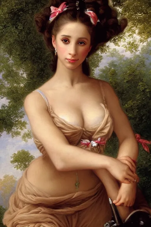 Image similar to A fantasy style portrait painting of Jennifer Love Hewitt/Naomi Scott hybrid, in the style of François Boucher, Oil Painting, hyperrealistic, render, Regal, Refined, Detailed Digital Art, RPG portrait, Michael Cheval, William-Adolphe Bouguereau, Walt Disney (1937), dynamic lighting, Highly Detailed, Cinematic Lighting, Unreal Engine, 8k, HD