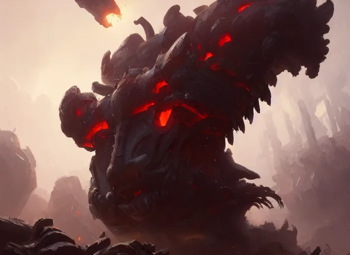 Image similar to ornn ram god of the forge by greg rutkowski