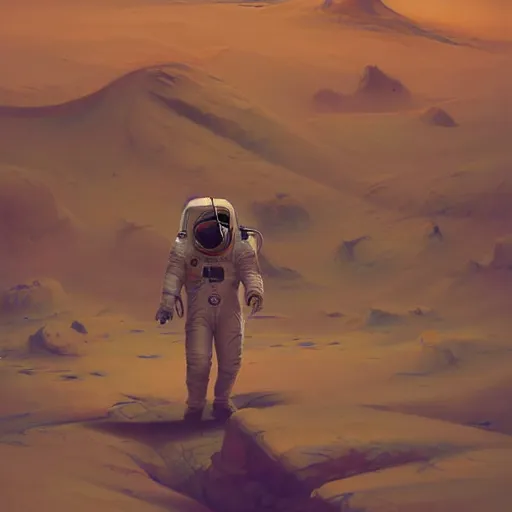 Image similar to digital painting of an astronaut walking on mars, peter mohrbacher