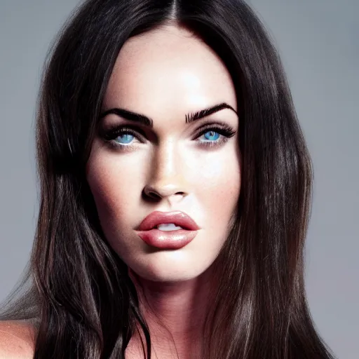 Prompt: a portrait of megan fox, sunrise lighting, f 2. 8,