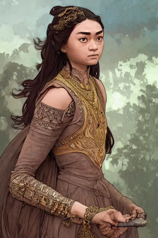 Image similar to ancient javanese arya stark, highly detailed, digital painting, artstation, concept art, smooth, sharp focus, illustration, ArtStation, art by artgerm and greg rutkowski and alphonse mucha and J. C. Leyendecker and Edmund Blair Leighton and Katsuhiro Otomo and Geof Darrow and Phil hale and Ashley wood and Ilya repin and Charlie Bowater