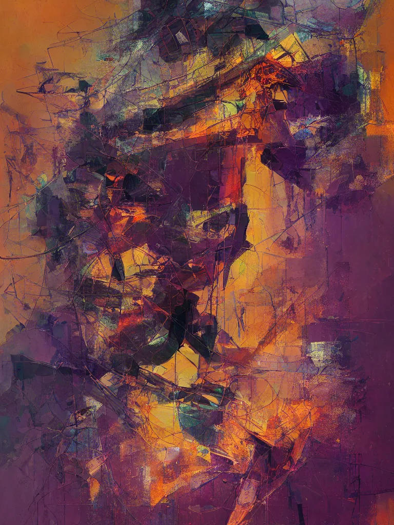 Image similar to a beautiful glitched abstract geometric painting by robert proch and robert heindel of an anatomy study of the human nervous system, color bleeding, pixel sorting, copper oxide and rust materials, brushstrokes by jeremy mann, cold top lighting, pastel purple background