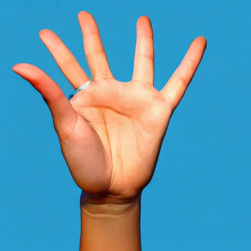 Image similar to very accurate photo, very coherent image, hyper realistic photo of a female hand, open palm