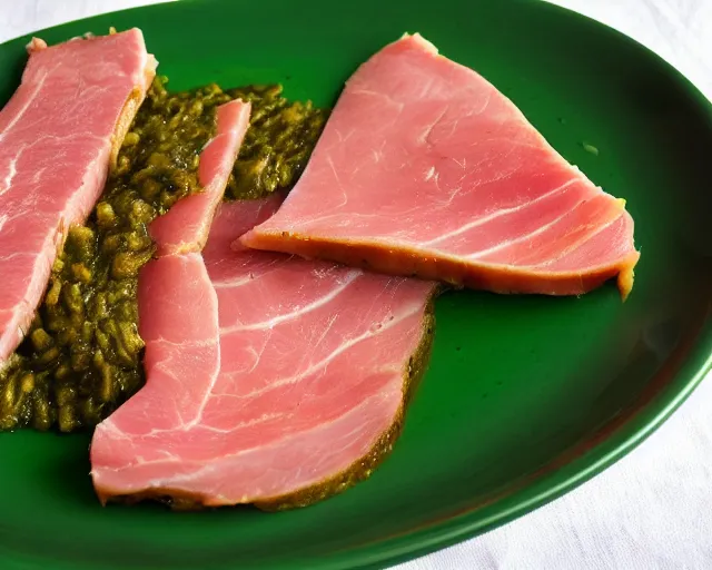 Image similar to Green eggs and ham. A healthy shade of green for eggs and meat. Fresh, cooked, scrumptious!