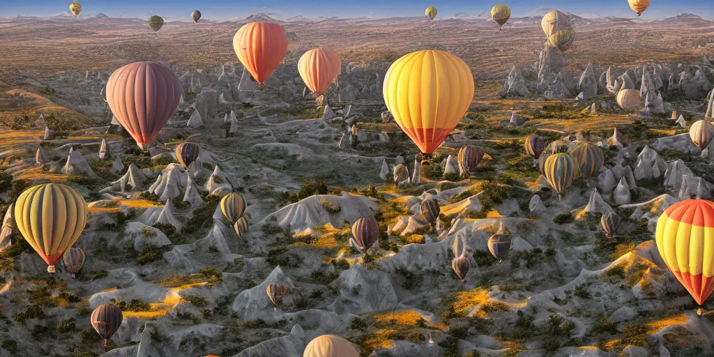 Prompt: Lively landscape of a cappadocia with balloons in the sky, realistic detailed digital art by Maxwell Boas Jessica Rossier Christian Dimitrov Anton Fadeev trending on Artstation CGSociety rendered in Unreal Engine 4k HQ