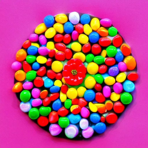 Image similar to A flower made of candy in a world made of candy