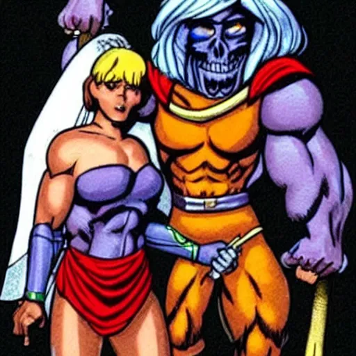 Prompt: He-Man gets married to Skeletor