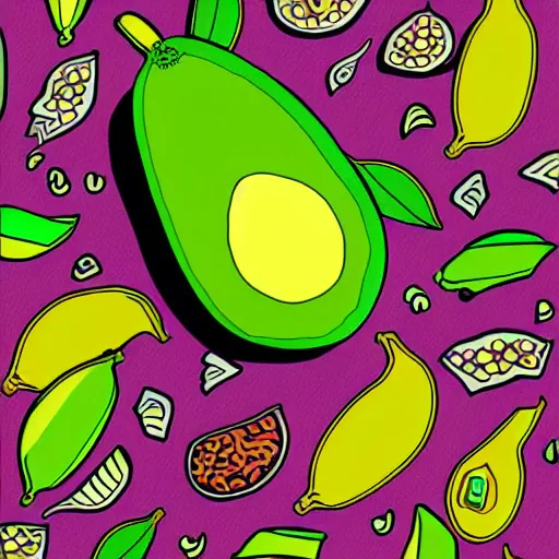 Image similar to avocado banana, psychedelic, digital art