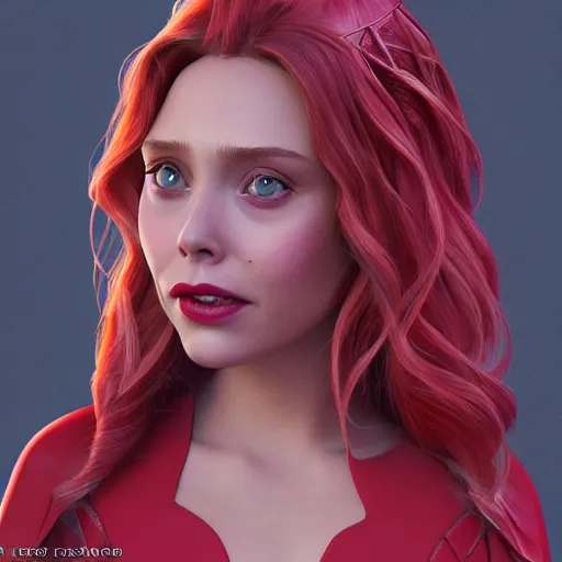 Prompt: [ pixar illustration ]!!!!! of elizabeth olsen [ cast as the scarlet witch ], in the style of monsters inc, trending on zbrush, award winning, unreal engine 5, sharp, intricate, detailed, artstation 3 d, zbrush 3 d render, unreal engine 3 d render, portrait!!, 4 k quality