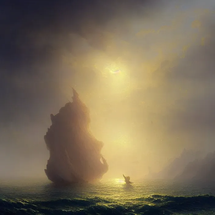 Image similar to a beautiful painting of the gold world tree on the sea by ivan aivazovsky and greg rutkowski and james gurney, in style of unreal engine 5. dark fantasy, elden ring, hyper detailed, sharp focus, soft light. unreal engine 5 lumen. ray tracing. trending on artstation.