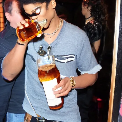 Prompt: photo of Prince drinking a 40 outside the 5 and dime